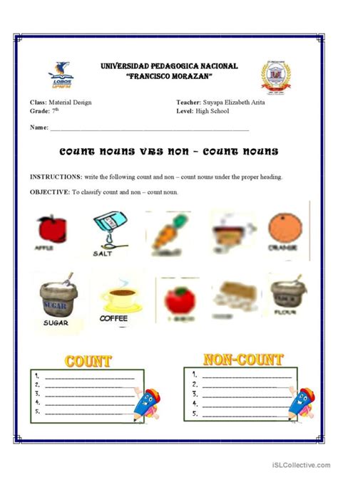 Count and non - Count Nouns: English ESL worksheets pdf & doc