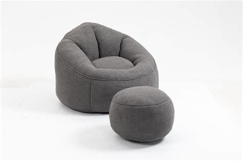 Round Bean Bag Chair with Ottoman,Comfy BeanBag Chair for Adults and Children,Ultra Soft Lazy ...