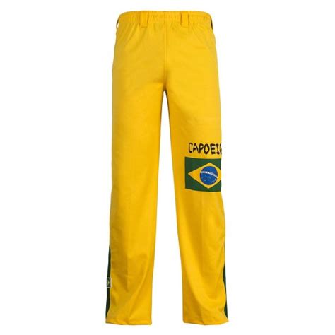 Authentic Brazilian Capoeira Martial Arts Pants - Unisex (Yellow with Brazilian Flag) - CI11G65RHYR