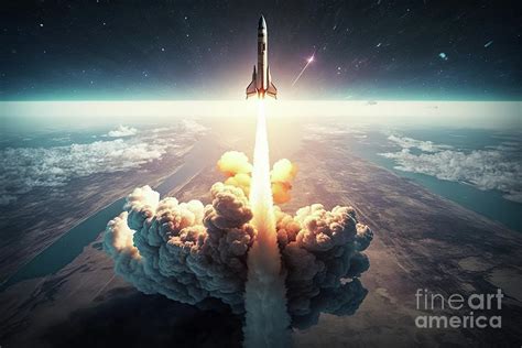 Launch of a supersonic missile reaching the atmosphere. Ai gener ...