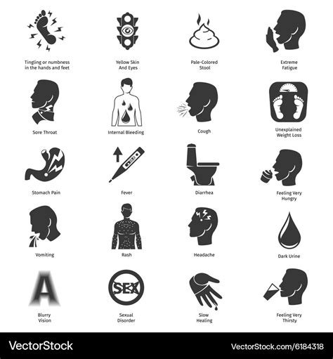 Common symptoms icons set Royalty Free Vector Image