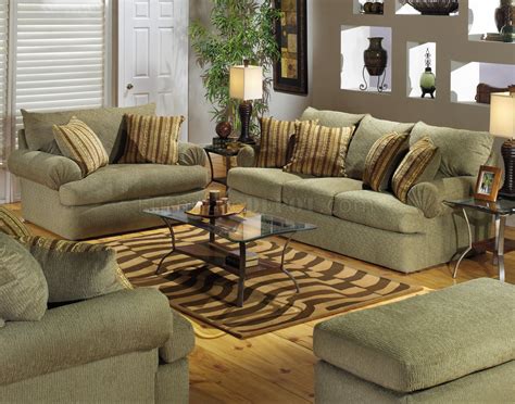 Olive Fabric Modern Couch & Loveseat Set w/Optional Items