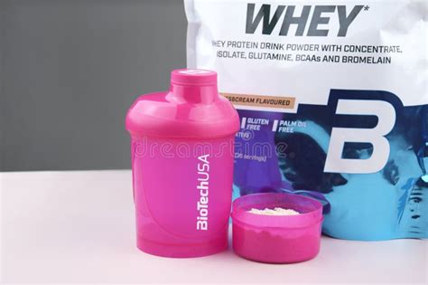 Whey Protein Powder 100 Percent Pure Whey from BioTech USA. Sports Nutrition Concept. Sports ...