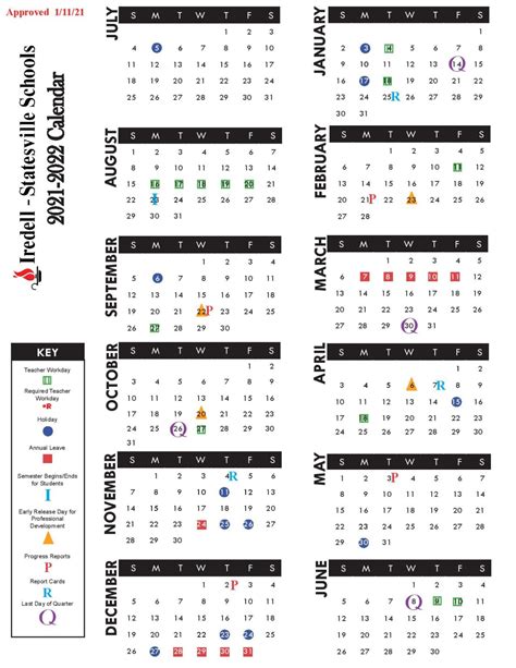 Iredell Statesville Schools Calendar 2021-2022 in PDF