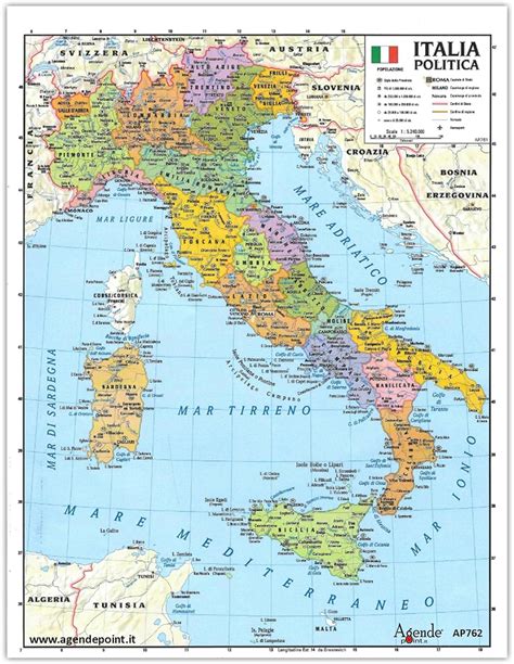 Agendepoint.it - Cartina italia geografica A3 fisica politica 30x42 plastificata lucida per uso ...