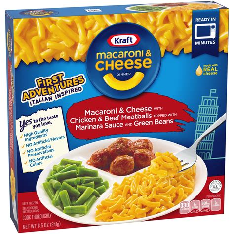 Kraft Macaroni & Cheese Dinner with Chicken & Beef Meatballs in Marinara Sauce and Green Beans 8 ...