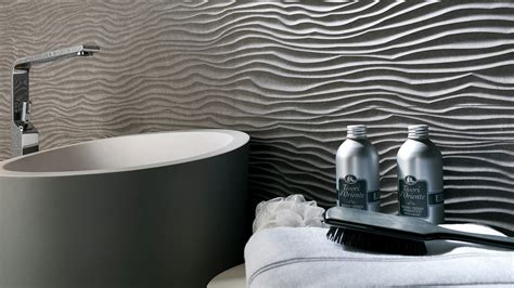 Wave tiles, a fluid wall finish for bathrooms and other spaces