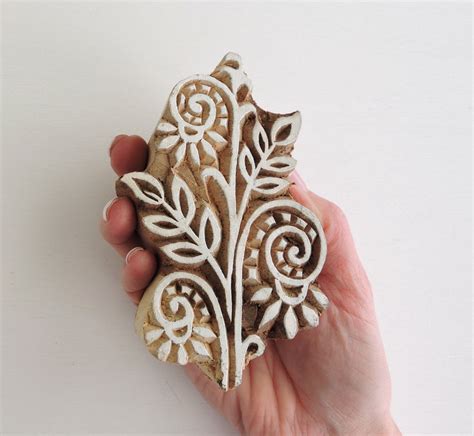 Large Flower Stamp, Leaf Stamp, Handmade Indian Printing Block, Hand Carved Wood Block Stamp ...