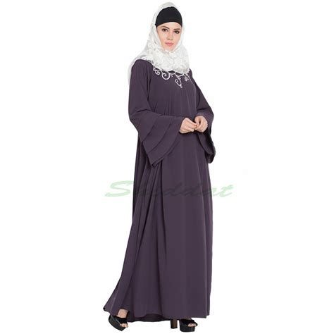 Abayas online- Embroidered large flare abaya at www.shiddat.com