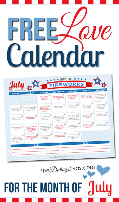 Free Printable July LOVE Calendar