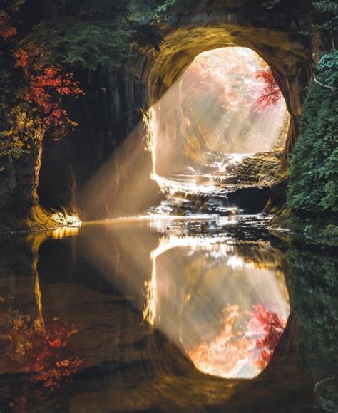 Kameiwa Cave in Chiba prefecture, Japan, where sunlight shines through in a heart shape twice a ...