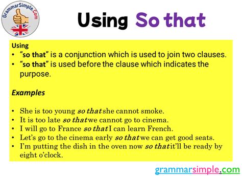 Using So that and Example Sentences - Grammar Simple | Writing words, English writing skills ...