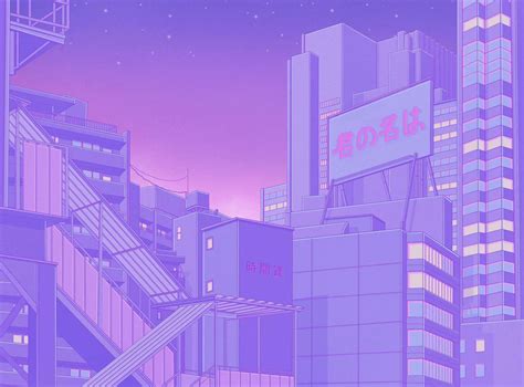 Download Pastel Purple City Aesthetic Anime Background | Wallpapers.com