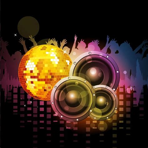 Musical rock night party background with speakers and silhouette ...