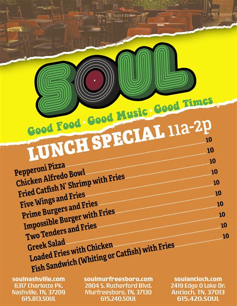 Menu | Soul Murfreesboro TN Restaurant Soul John Smith