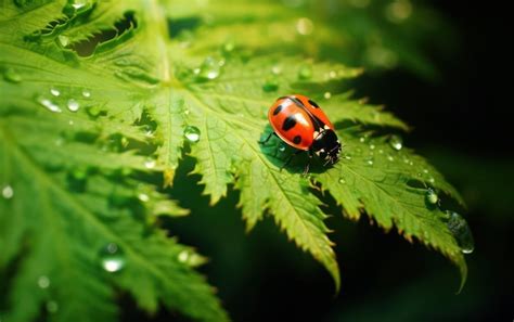 Premium AI Image | Macro Photography Ladybug on a Leaf