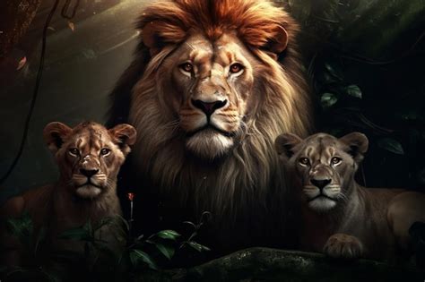 Premium AI Image | Regal Lion Family in the Jungle Majestic Wildlife in ...