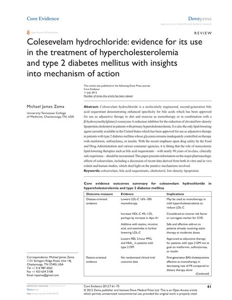 (PDF) Colesevelam hydrochloride: Evidence for its use in the treatment of hypercholesterolemia ...