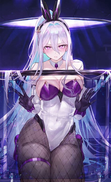 long hair, boobs on glass, white hair, Qiandaiyiyu, hair between eyes, cleavage, bare shoulders ...