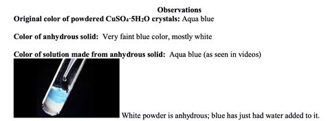 Solved Observations Original color of powdered CuSO4.5H20 | Chegg.com