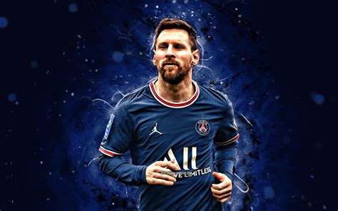 Download wallpapers 4k, Lionel Messi, close-up, PSG, blue neon lights ...