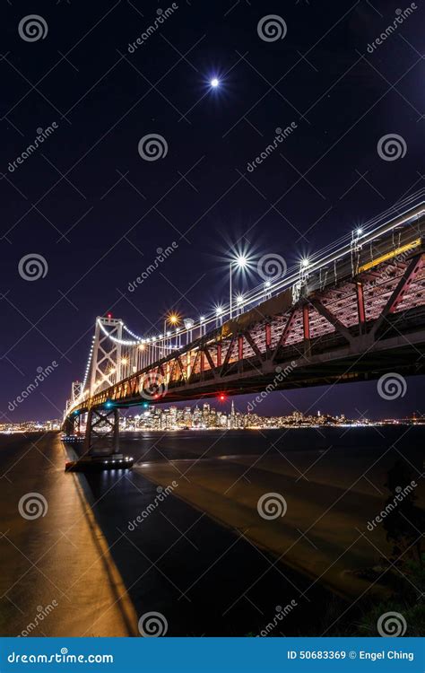 SF Bay Bridge at Night stock image. Image of illuminated - 50683369