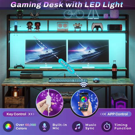 AOGLLATI Computer Desk with Drawer and Hutch,Gaming Desk with LED ...