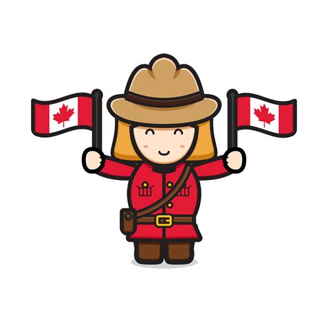 Cute girl character celebrated Canada Day cartoon vector icon ...