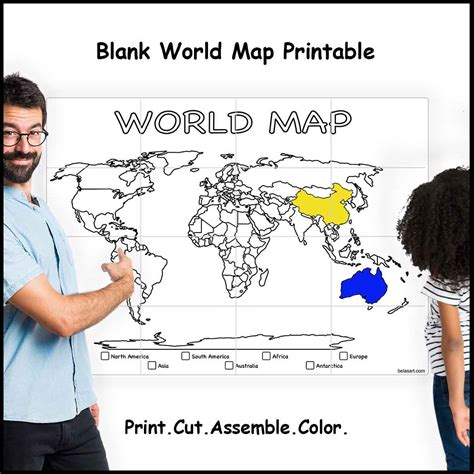 World Map Printable | Sizes: 4, 9 or 16 sheets of paper