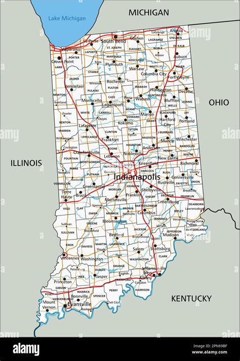 High detailed Indiana road map with labeling Stock Vector Image & Art ...