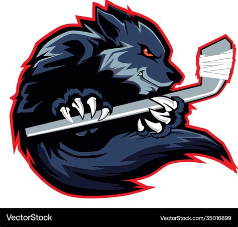 Wolf hockey sport logo Royalty Free Vector Image