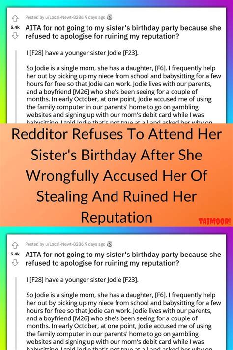 Redditor Refuses To Attend Her Sister's Birthday After She Wrongfully Accused Her Of Stealing ...