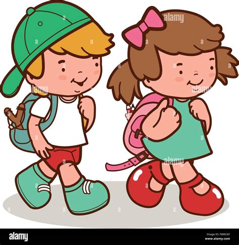 Back school cartoon kids walking hi-res stock photography and images - Alamy