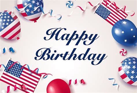 an american birthday card with balloons and confetti