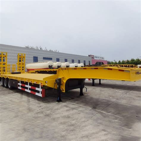 3 Axles 80t Lowbed Lowboy Low Flatbed Loader Drop Deck Trailer - China ...