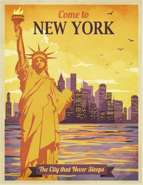 Travel to New York Poster - Vintage travel advertisement with New York ...