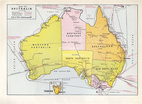 1950s AUSTRALIA vintage map with railways air by theStoryOfVintage