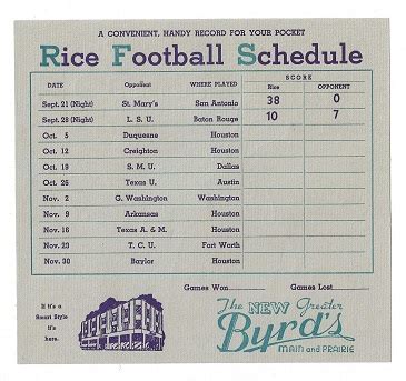 Lot Detail - 1935 Rice University Owls Football Schedule Billhead