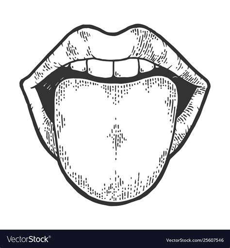 Tongue showing from mouth sketch engraving Vector Image , #ad, #mouth, #showing, #Tongue, # ...