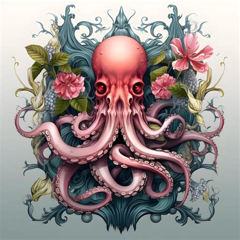 Premium AI Image | Kraken in an ornate frame with leaves in the style ...