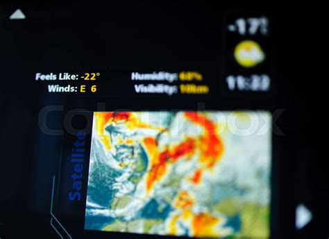 Digital weather forecast interface on a modern digital | Stock image ...