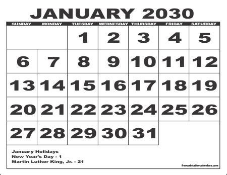 2030 Calendar 6 – Free Printable Calendars
