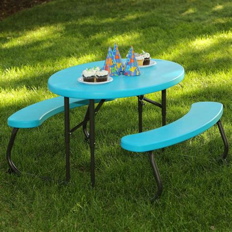 Lifetime Oval 1-Piece Glacier Blue Kids Picnic Folding Table-60229 - The Home Depot
