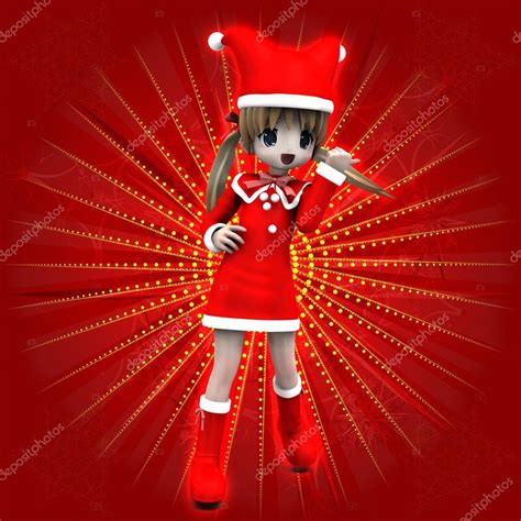 Anime girl in red dress | Anime girl in Christmas dress — Stock Photo ...