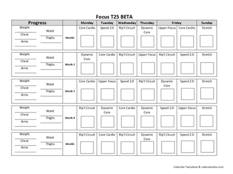 Beta T25 Calendar - Free Printable Templates