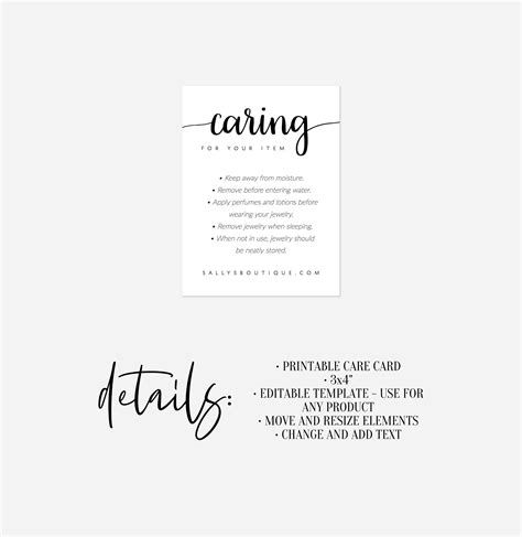 Editable Care Card Printable Care Card Instant Download DIY - Etsy UK ...