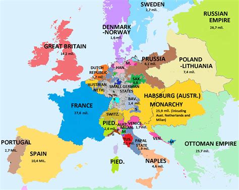 Europe with population in 1789 (French revolution) : r/MapPorn