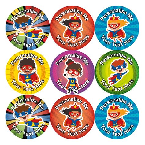 144 Personalised 30mm Superhero Kids Reward Stickers for School Teachers, Parents and Nursery in ...