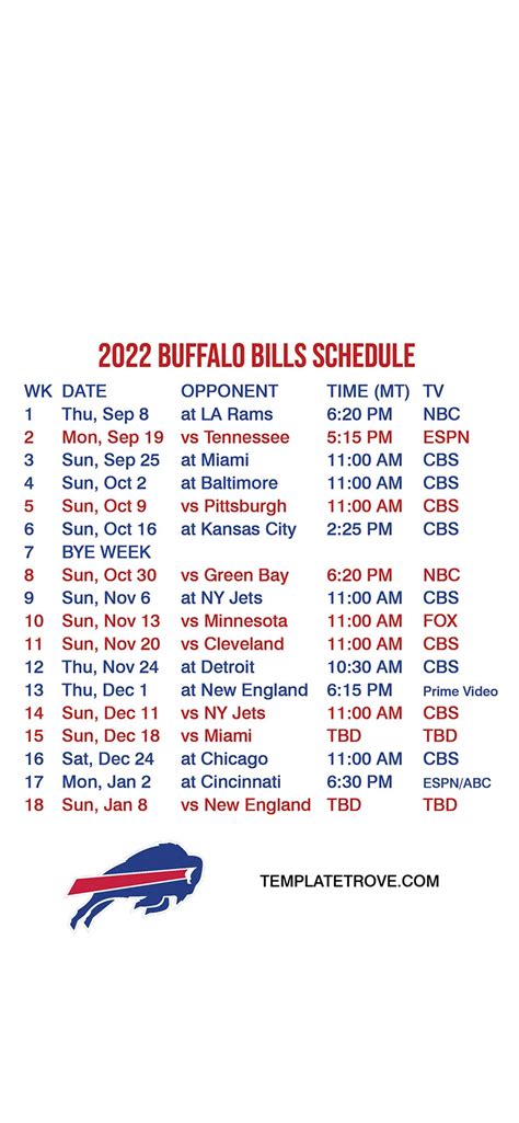 Bills Schedule Printable 2023 2024