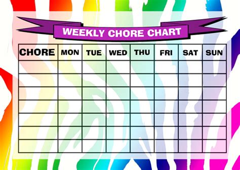 Weekly Chore Rota Task Reward Chart Rainbow Zebra - The Card Zoo